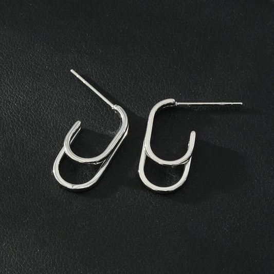 St SIMON Or Blanc (ton argent) : Boucles d'oreilles créoles doubles rectangulaires à coins arrondis