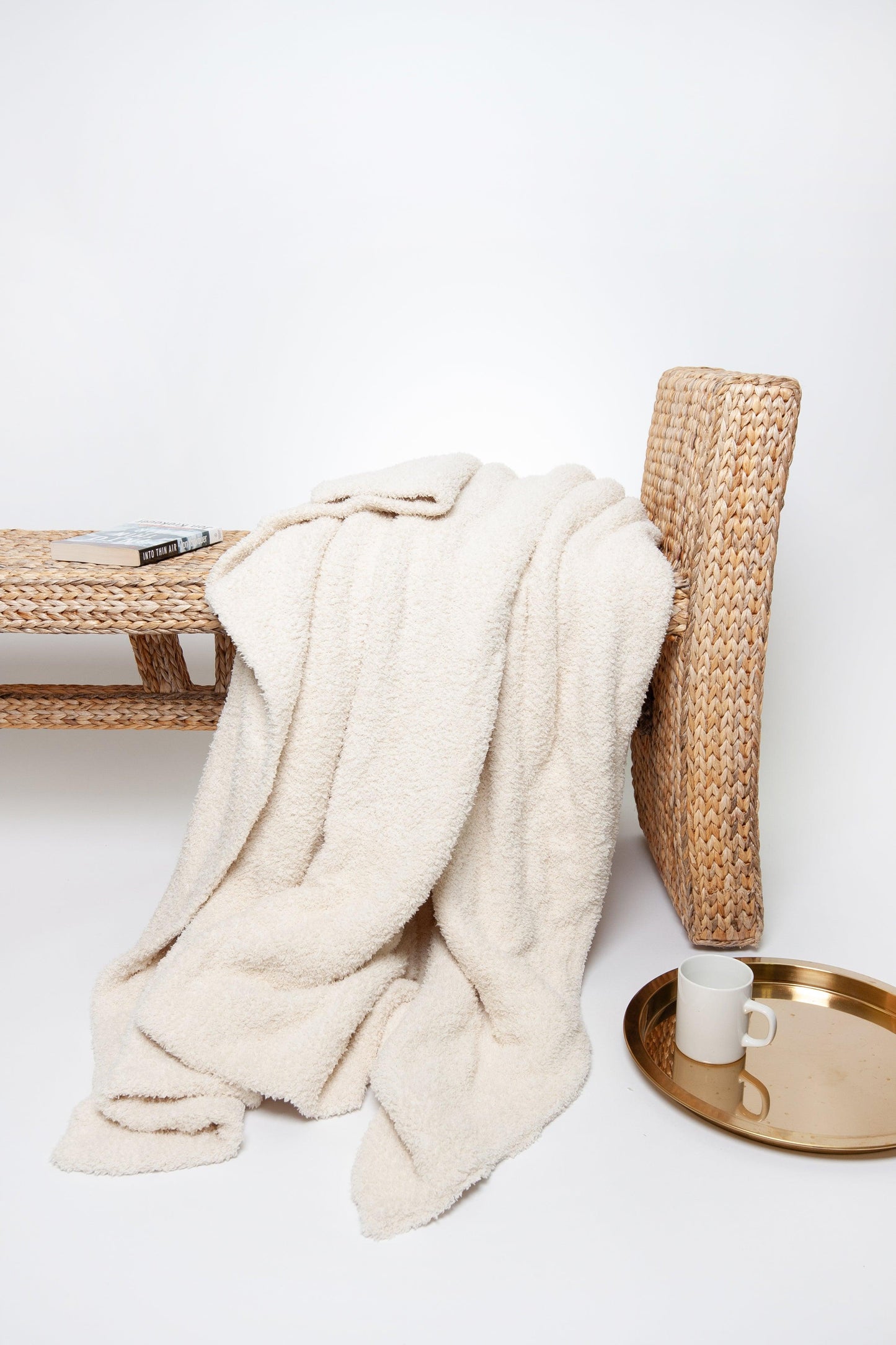 Cream Solid Double Layered Print Extended Throw