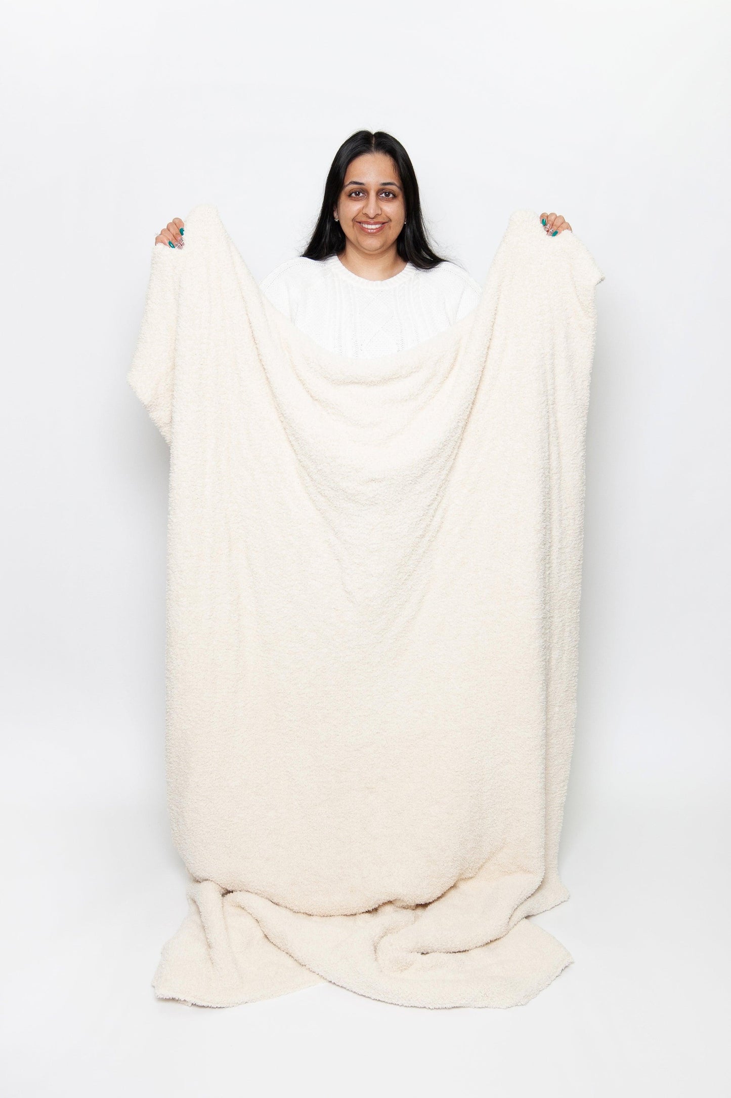 Cream Solid Double Layered Print Extended Throw