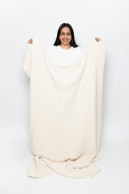 Cream Solid Double Layered Print Extended Throw