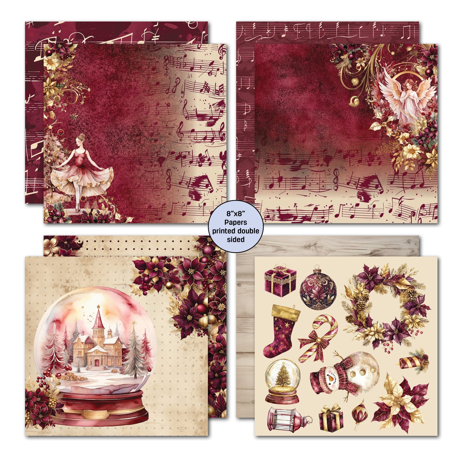 Lot de papiers 8x8 « Sugarplum Wreath » 3Quarter Designs