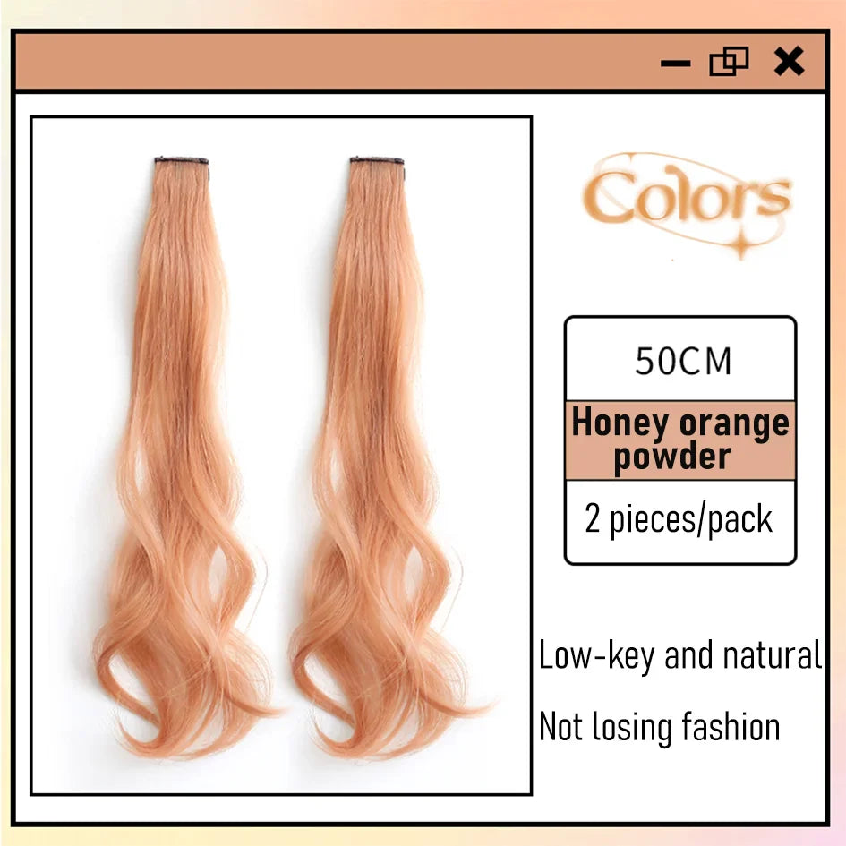 Extensions de cheveux bouclés colorés synthétiques 2 pièces/ensemble 50cm/60cm, ondulation d'eau rose/bleu/violet, perruque Halloween/Noël