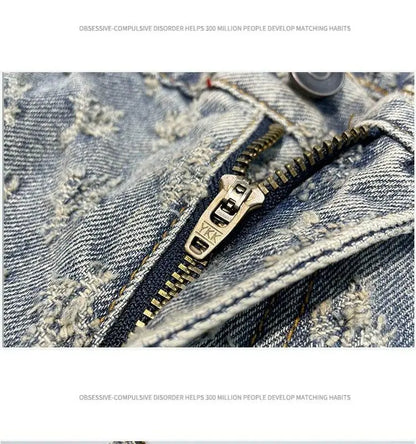 American Street Luxury Quality Retro Y2K Cowboy Shorts Summer Hip Hop Ins Mens Shaved Jacquard Couple Cowboy Pentagonal Pants