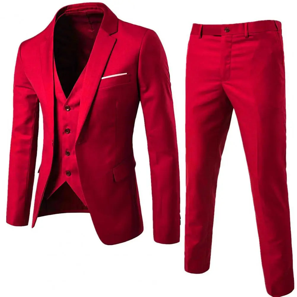1 Set Vest Pants Set Solid Color Korean Style Slim Single Breasted Vest Coat Zipper Closure Trousers for Wedding