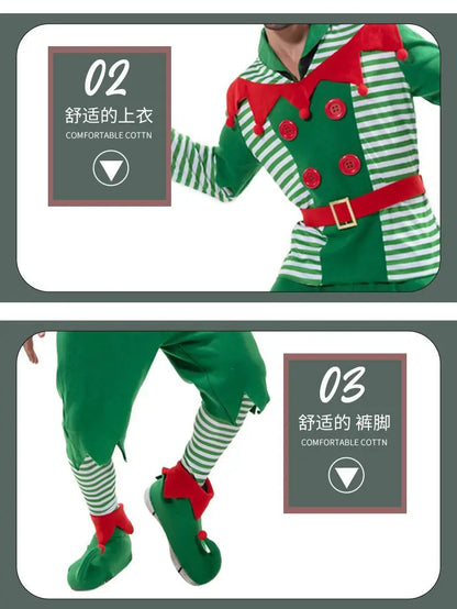 Christmas Outfits Men Striped Christmas Elf Cosplay Costume Xmas Performance Dress Up Festival Party Stage Fancy Dress New