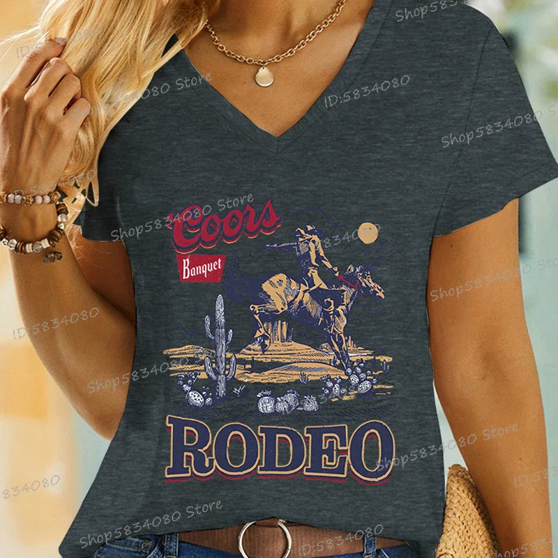 Chemise de rodéo des années 90, décontractée, style cow-boy, cadeau pour cow-girls, tops de rodéo tendance, vêtements western, t-shirt de cow-boy western