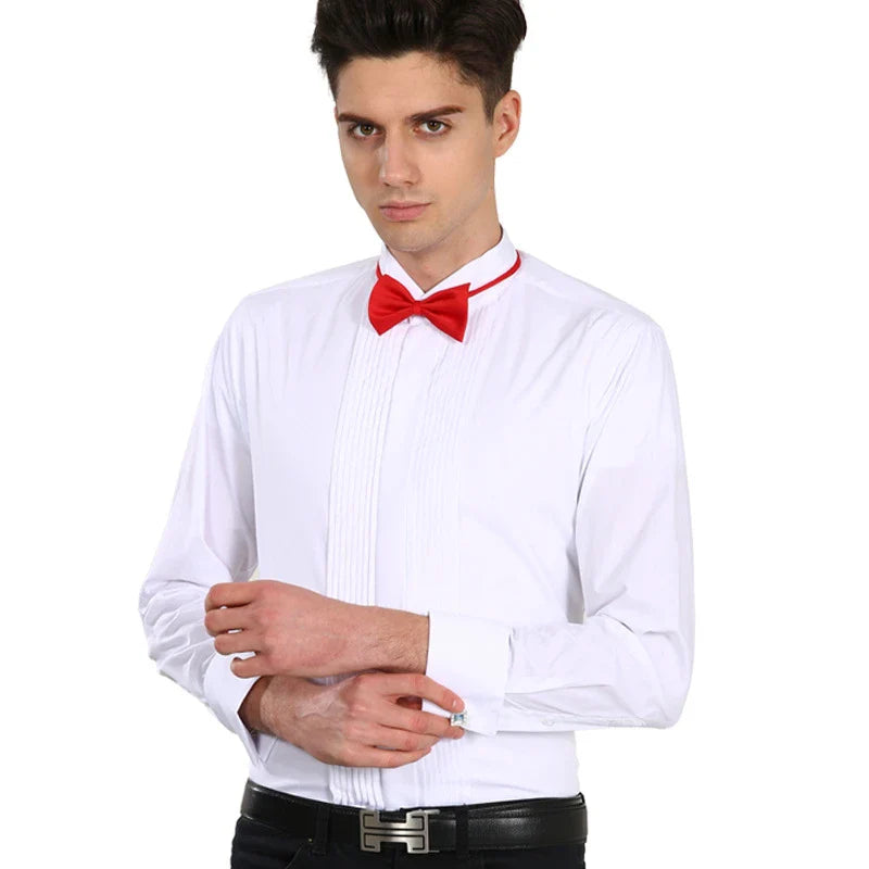 Chemise habillée blanche pour homme, simple boutonnage, manches longues, col carré, pour mariage/fête/spectacle, Camisa masculine, Chemise S-7XL 8XL