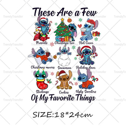 Autocollants thermocollants de Noël Lilo et Stitch pour vêtements, impressions thermiques, décalcomanies pour T-shirts
