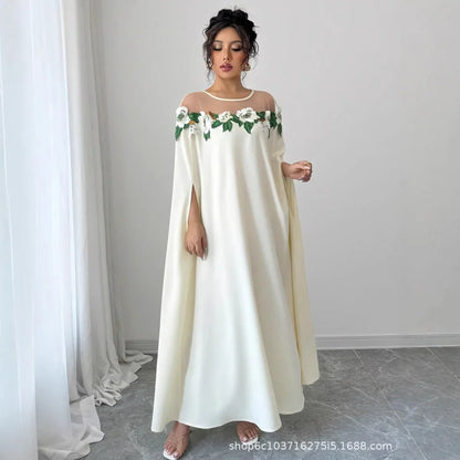 Robe longue de soirée élégante, à la mode, Chic, décoration florale, couleur unie, tempérament de printemps, robe longue ample