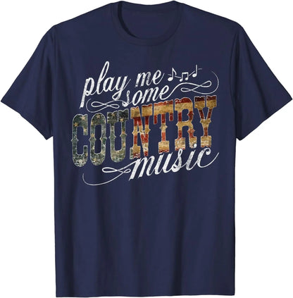 T-shirt vintage unisexe « Play Me Some Country Music » avec imprimé Western Festival pour homme et femme