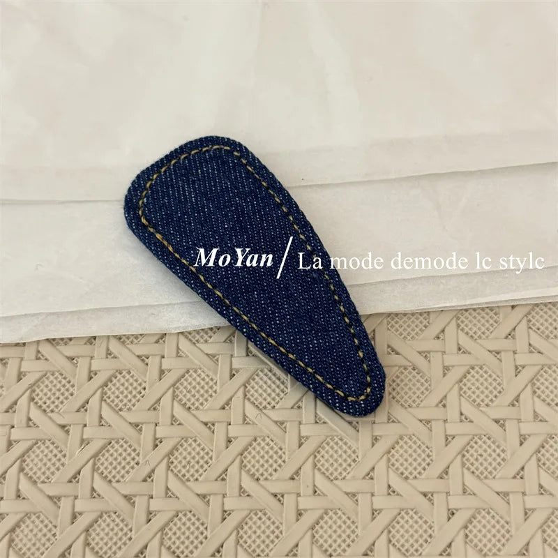 Rétro simple denim bleu haut de gamme nouvelle épingle à cheveux cheveux cassés épingle à cheveux frange BB clip tempérament polyvalent clip latéral