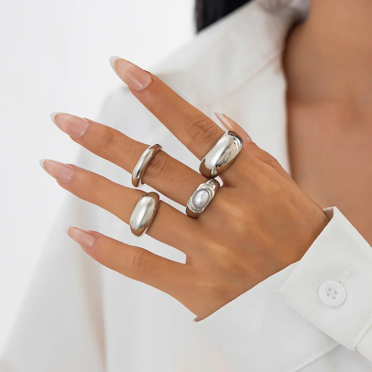 Ingmark-Bagues géométriques lisses simples pour hommes et femmes, ensemble de 4 pièces, style bohème, perles exquises, nouvel an, bijoux