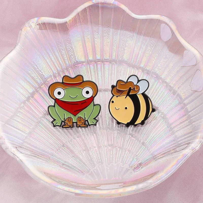Cowboy Frog Bee Capybara Enamel Pin Cartoon Cowboy Lion Crab Animal Brooches Bag Lapel Bag Badge Funny Jewelry Gift for Friends