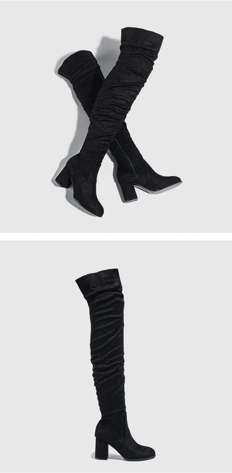 Bottes Noires Marron Cuissardes Liyke 2025 Automne Hiver Femme Sexy Bout Pointu Fermeture Éclair Chaussures Hautes Talon Carré Bottines Femme