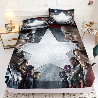 Marvel's Avengers 2/3pcs Bedding Set Fitted Sheet Printed 100% Polyester Anime Home Decor Suitable For Children And Adults