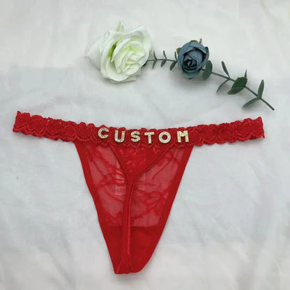Tongs personnalisées avec nom pour petit ami, lettre en cristal, bijoux de corps pour femmes, Bikini Sexy en dentelle, culotte string, cadeau de saint valentin