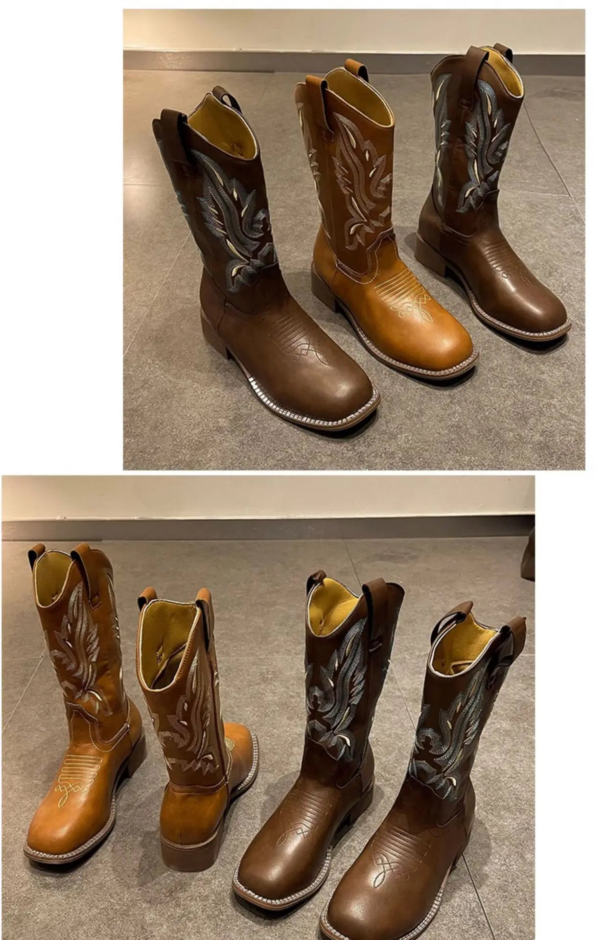 Versatile Western Cowboy Boots Summer Coarse Heel Embroidered Sleeve Knight Boots Mid Barrel Square Head Horseshoe Large