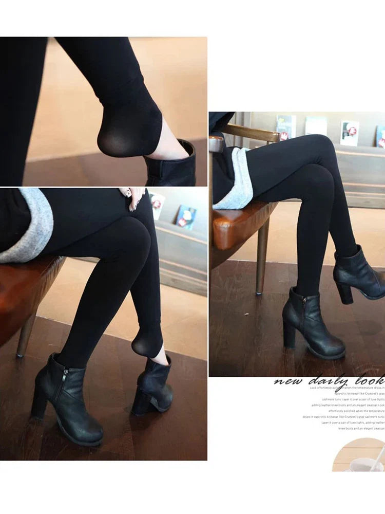 Leggings d'hiver tricot velours Legging décontracté nouveau haute élastique épaissir dame chaud noir pantalon pantalon slim pour femmes Leggings