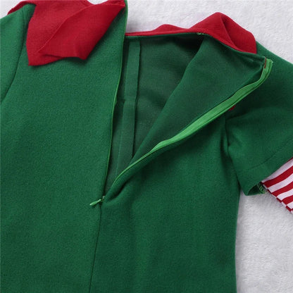 Costumes d'elfes de Noël pour femmes, costume de Noël et d'Halloween, robe d'elfe verte et rouge à manches longues pour filles, costume de Noël pour enfants