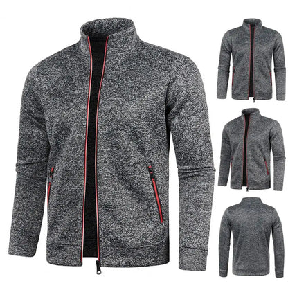 Stand Collar Long Sleeves Pockets Zipper Placket Sweatshirt Coat Men Spring Autumn Solid Color Plus Size Sport Outerwear