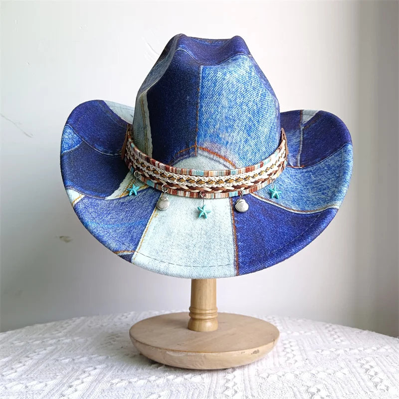 Ethnic Style Cowboy Hat Fashion Chic Unisex Solid Color Jazz Hat With Bull Shaped Decor Western Cowboy Hats