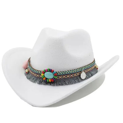 Western Cowboy Wool Hat with Pompom, Montana Sombrero Belt for Men and Women, Cowgirl, Solid Color, Jazz, Stylish Hollow Design for Lady