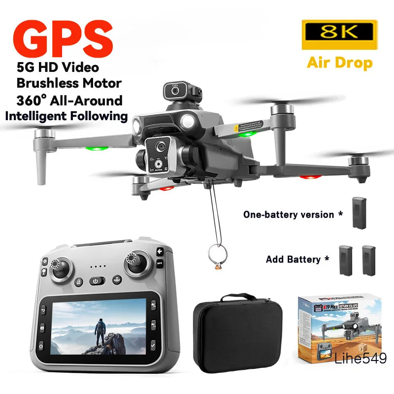 Nouveau K19MAX GPS Drone pêche Air lancer 5G 4.5 écran 360 ° Évitement d'obstacles laser FPV HD caméra professionnelle Dron quadrirotor