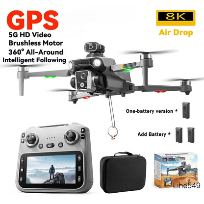 Nouveau K19MAX GPS Drone pêche Air lancer 5G 4.5 écran 360 ° Évitement d'obstacles laser FPV HD caméra professionnelle Dron quadrirotor