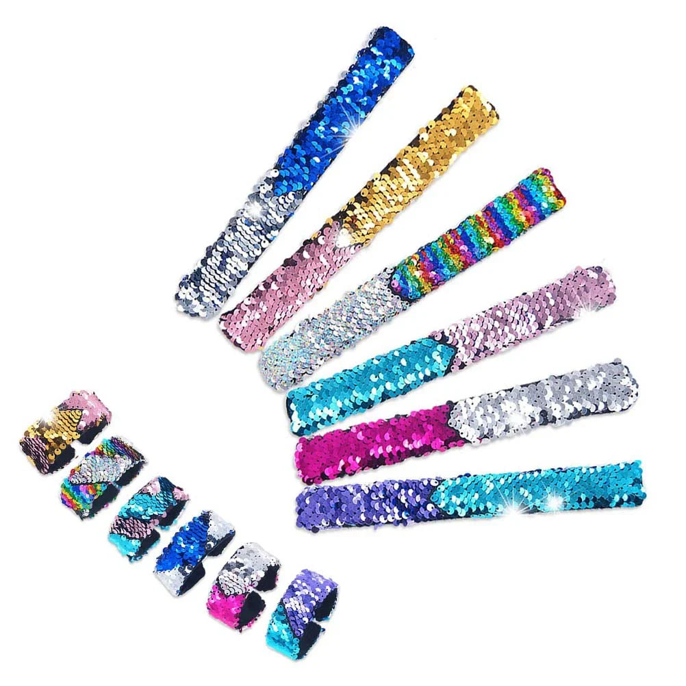 Bracelets à paillettes bicolores pour enfants, cadeaux de fête, bracelet de poignet, cadeau de carnaval pour enfants, bracelet à paillettes pour fête
