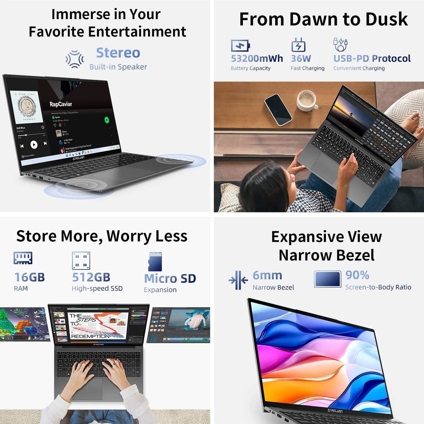 Teclast F17 Plus 2025 Laptop 17.3 inch Intel N150 Computer 16GB RAM 512GB SSD Windows 11 Pro 180° Flip Laptops mini-HDMI USB3.2