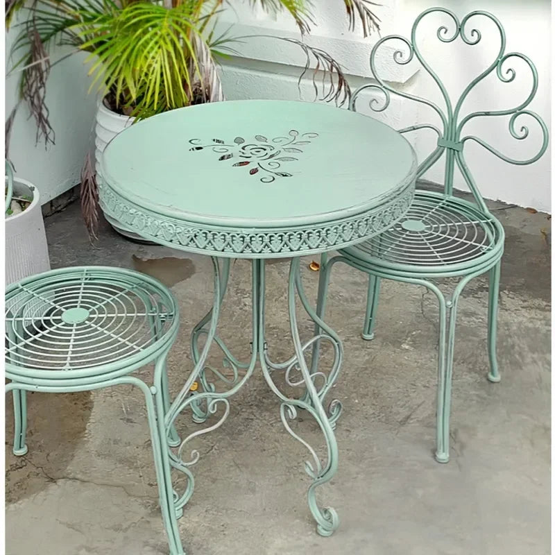 Table d'extérieur en fer européen, balcon de cour, table de terrasse, conception de dentelle, meubles de jardin, décoration de la maison, petite table basse