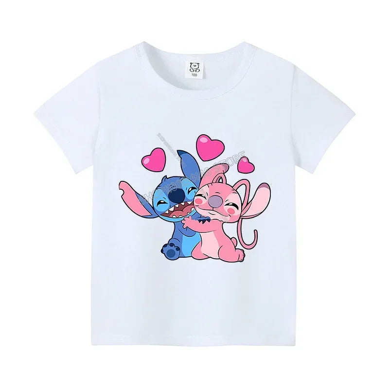 T-shirt Enfant Stitch Angel Dessin Animé Haut Tee Shirt Manches Courtes Kawaii Anime Mode Confort Col Rond Vêtements Cadeau Pour Enfants
