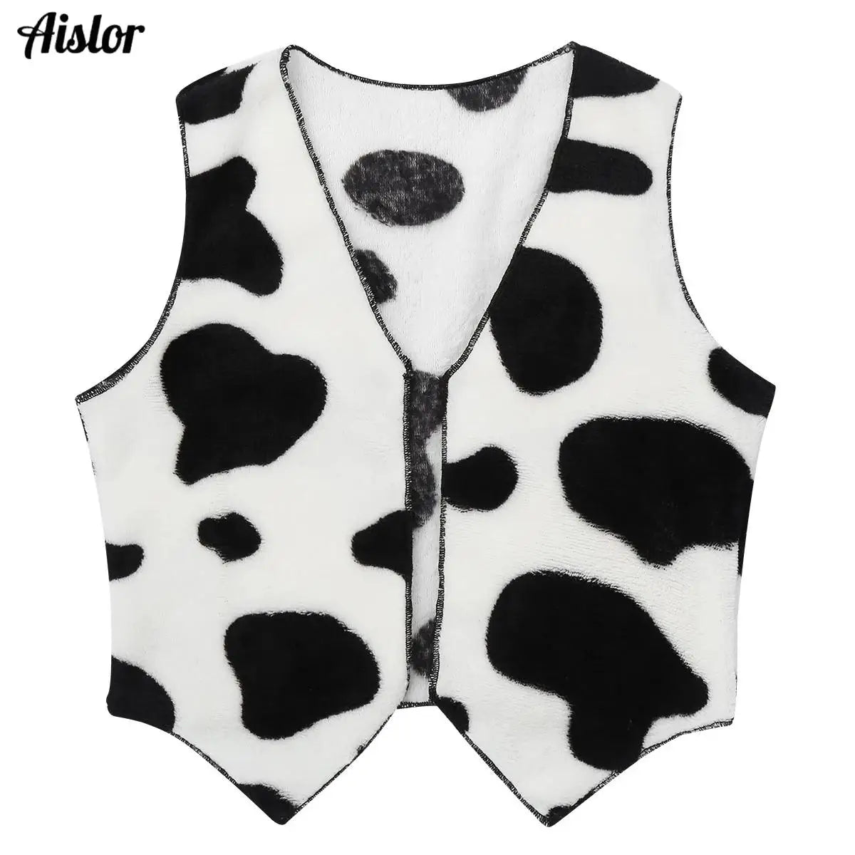 Gilet de Cowboy pour enfants, en flanelle douce, sans manches, ouvert sur le devant, imprimé vache, hauts pour garçons et filles, Costume de fête Rave