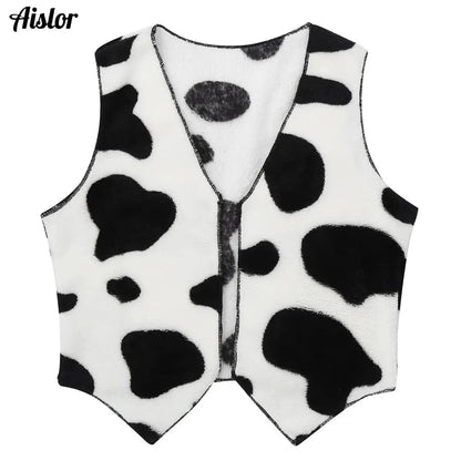 Gilet de Cowboy pour enfants, en flanelle douce, sans manches, ouvert sur le devant, imprimé vache, hauts pour garçons et filles, Costume de fête Rave
