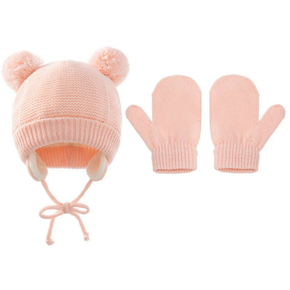 Ensemble de gants et bonnets en tricot pour bébé, protection des oreilles pour bébé, bonnet pour tout-petit, document solide, mignon, guerre en plein air, filles et garçons, automne et hiver, 2 pièces