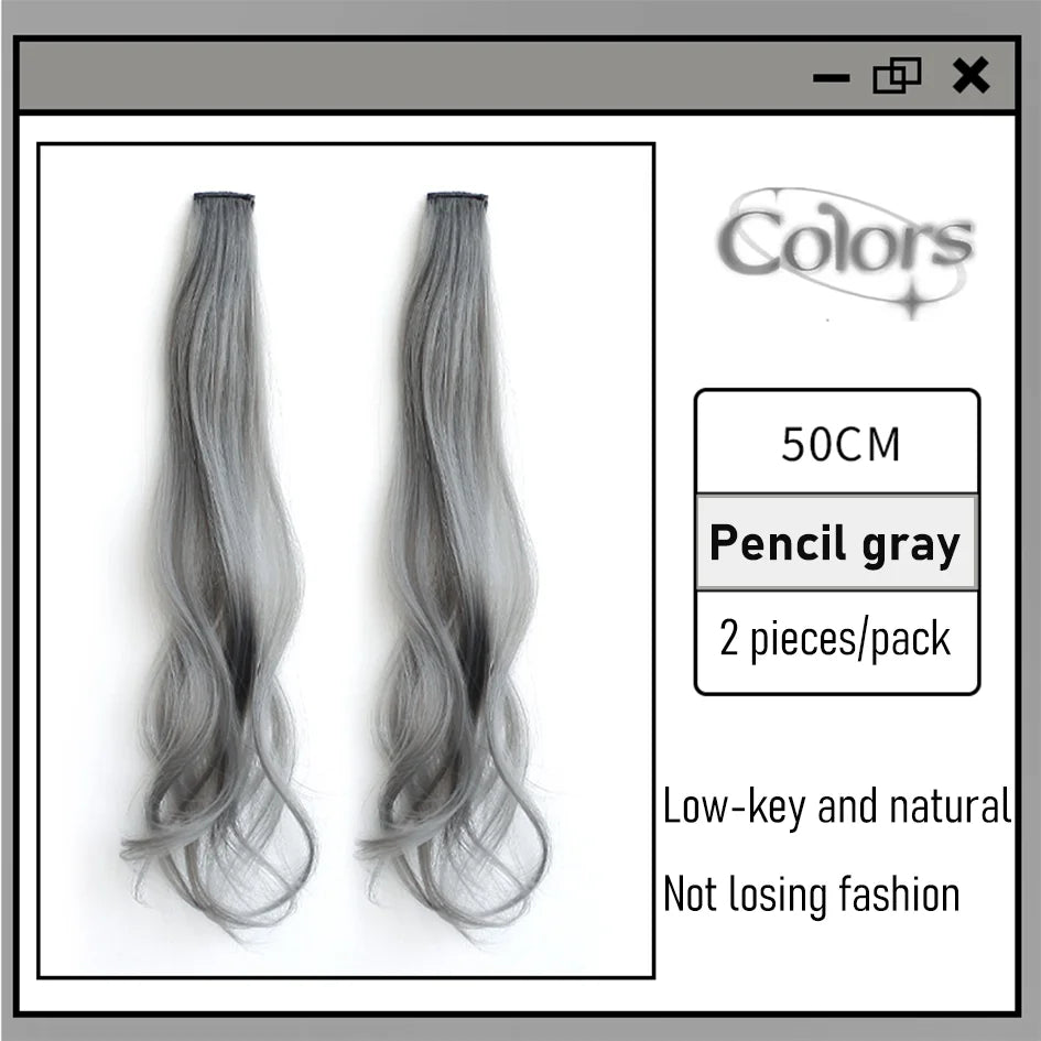 Extensions de cheveux bouclés colorés synthétiques 2 pièces/ensemble 50cm/60cm, ondulation d'eau rose/bleu/violet, perruque Halloween/Noël