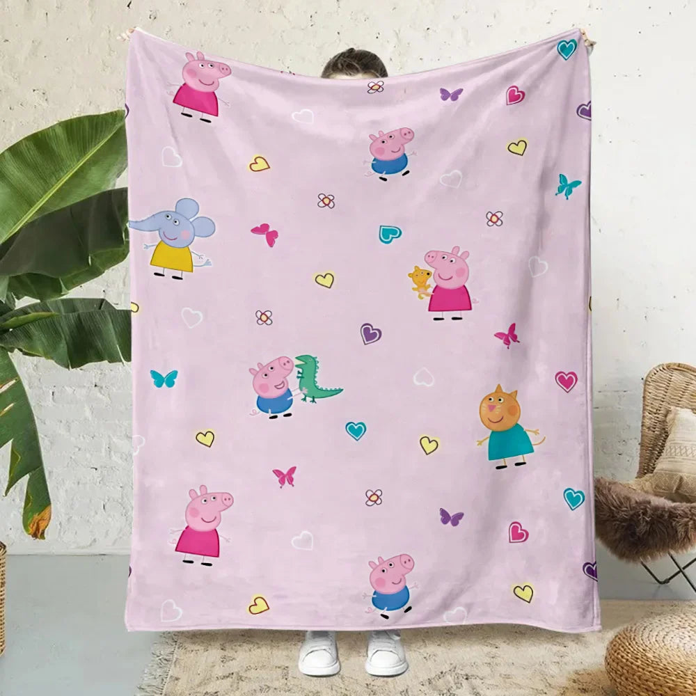 Cartoon P-Peppa Pigs Printed Blanket Picnic Blankets Warm Blanket Soft and Comfortable Blanket Home Travel Birthday Gift