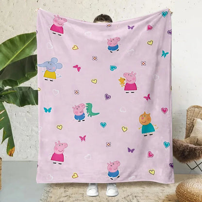 Cartoon P-Peppa Pigs Printed Blanket Picnic Blankets Warm Blanket Soft and Comfortable Blanket Home Travel Birthday Gift