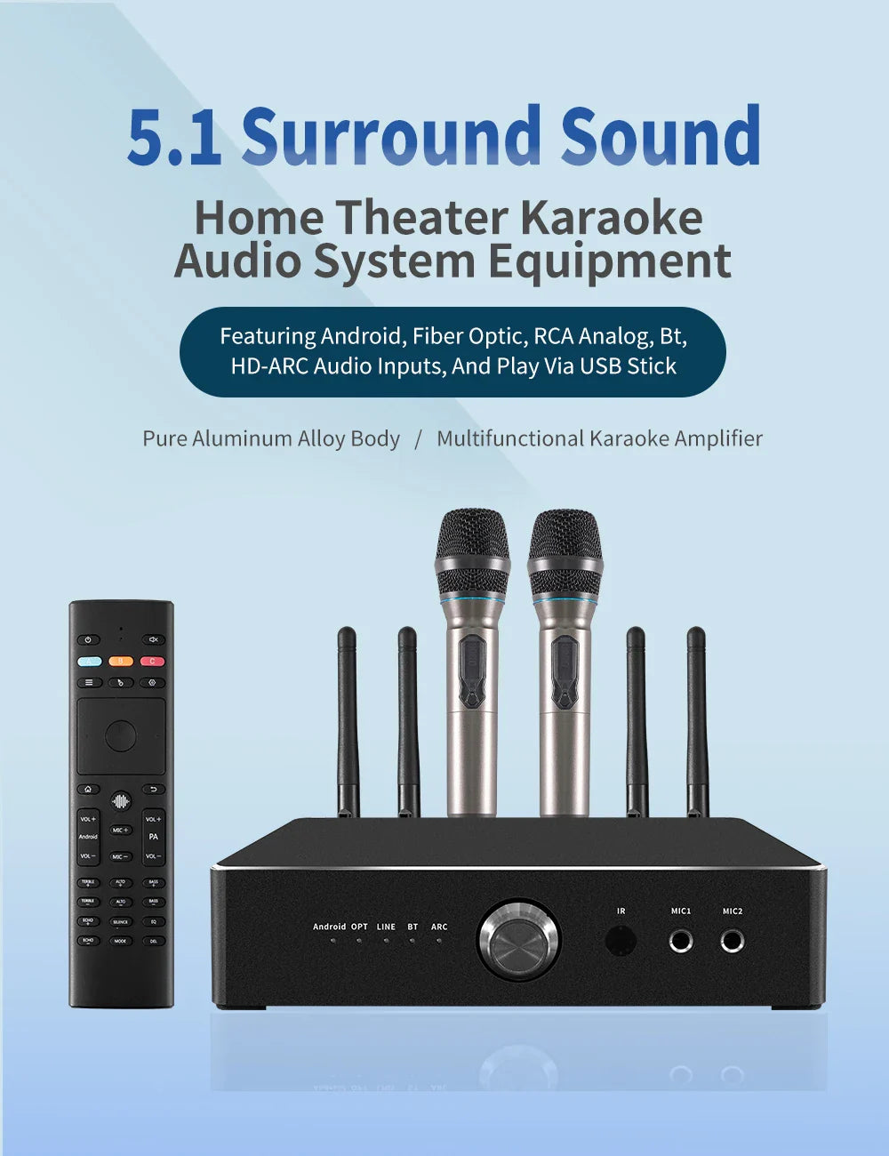600W Home Amplifier Audio Out Put Karaoke 4ohm Brand New Amplifier with 2 Microphone Support Subwoofer