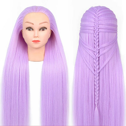 Tête de mannequin à cheveux longs synthétiques avec support de trépied de perruque réglable Modèle avec tête de mannequin Formation de coiffeur coiffant