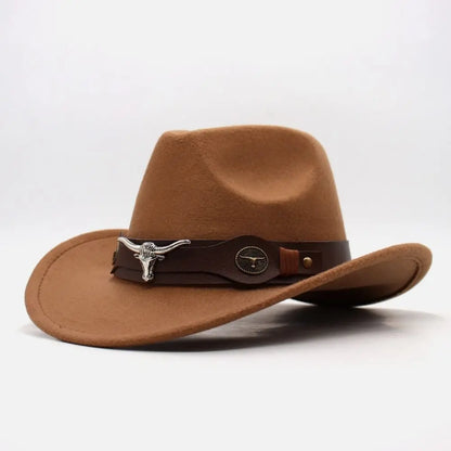 Chapeau de Cowboy occidental en laine Cool, chapeau de Jazz à large bord, couleur unie, chapeau de Cosplay de fête, casquettes de visière d'extérieur