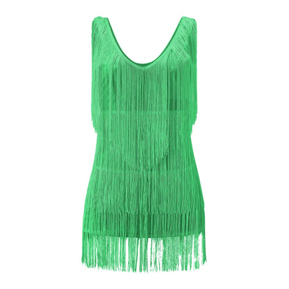 Women's Sexy Skirt Dress Deep V Neck Sleeveless Pencil Skirt Fringed Midi Casual Clothing Solid Elegant Party Women Dresses