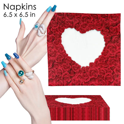 Serviettes imprimées colorées en forme de cœur de Rose pour la saint-valentin, papier de soie pour fête de fiançailles, qualité alimentaire, 2 plis, non parfumé