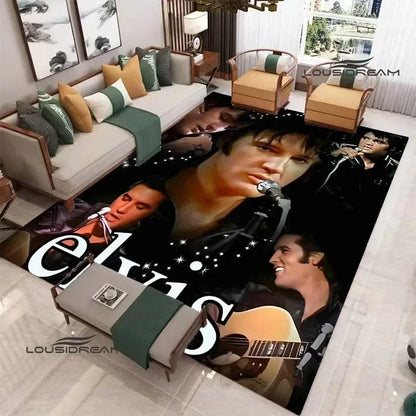 E-Elvis-Presleys Retro Printed Carpet Non-slip Carpet Outdoor Carpets Area Rug Home Bedroom Decor Rug for Bedroom Birthday Gift