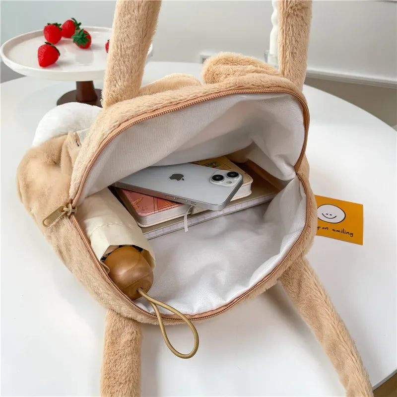 Plush Cartoon Chipmunk Squirrel  Large Capacity Shoulder Bag Sweet Versatile Cute Women's Bag Stitch Mobile Cosmetics Storage