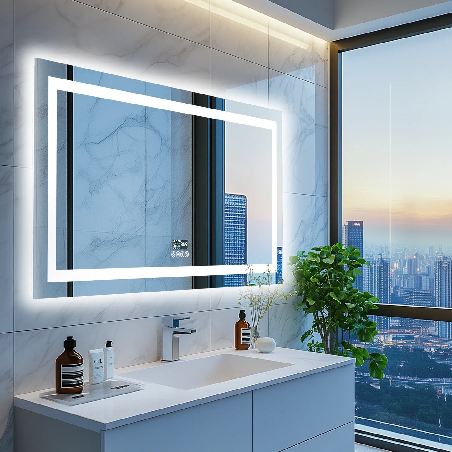 Fissuraminants pour miroir de maquillage LED, miroir de courtoisie avec lumières, miroir de maquillage à intensité variable, affichage numérique Bluetooth intelligent, mémoire de 3 couleurs