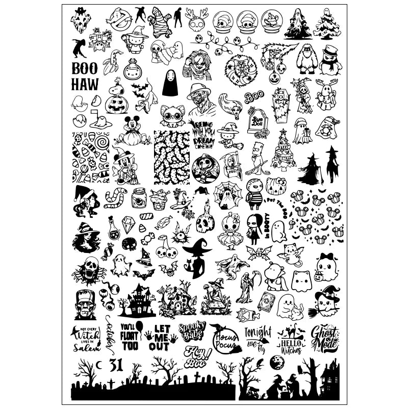 Cartoon Halloween Nail Stamping Plates skull Character Animals Template Stencils Nail Art Stamp Plate Manicure Nail Print Tool