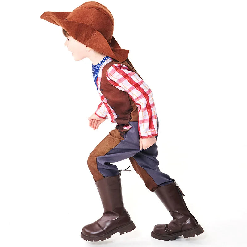 2024 Déguisement de cowboy Western Gilet de vache Body imprimé Garçon Halloween Shérif Costume de scène