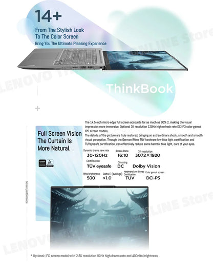 【2025 New】Lenovo ThinkBook 14+ Laptop U5-225H/U7-255H/U9-285H Arc 130T/140T 14.5inch 3K 120Hz Matte Screen