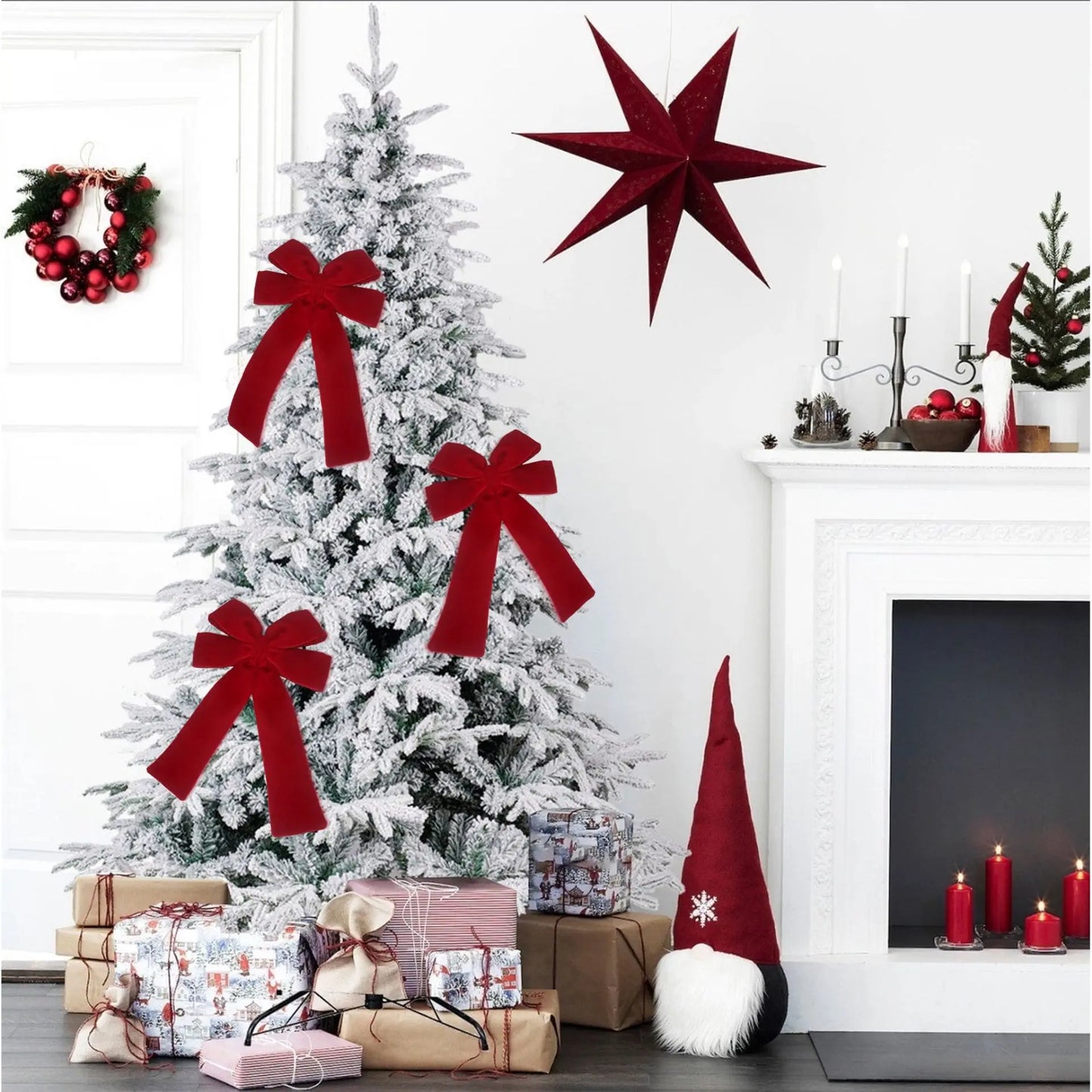 Grand nœud papillon de noël suspendu, pendentif en velours rouge pour porte, décoration de fête de noël du nouvel an 2026, nouvelle collection